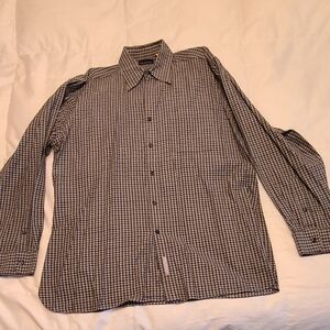 Greg Norman Collection Black and White Plaid Shirt L